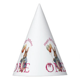 Gorro De Fiesta Conejo de primer cumpleaños globos coloridos