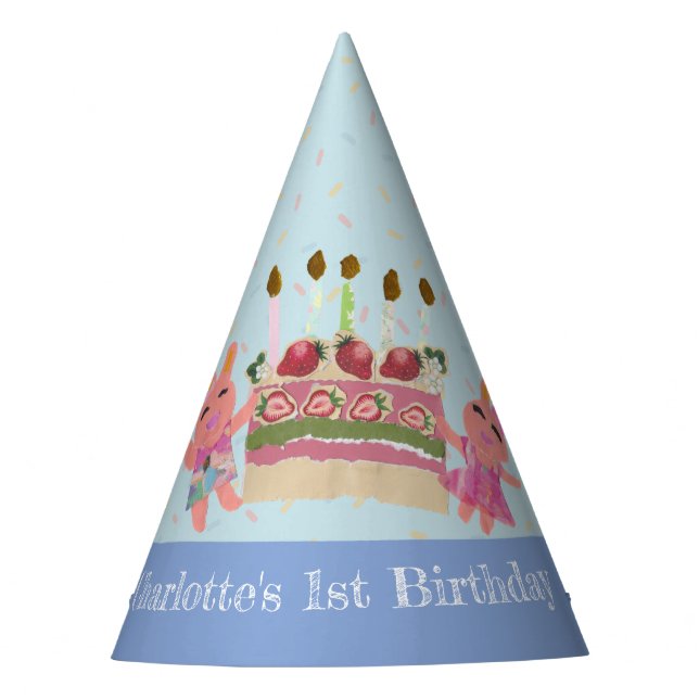 Gorro De Fiesta Conejos dulces con pasteles azules Cumpleaños (Anverso)