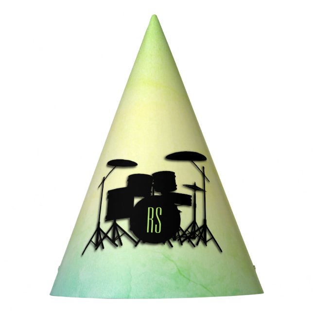 Gorro De Fiesta Conjunto de tambor monograma verde (Anverso)