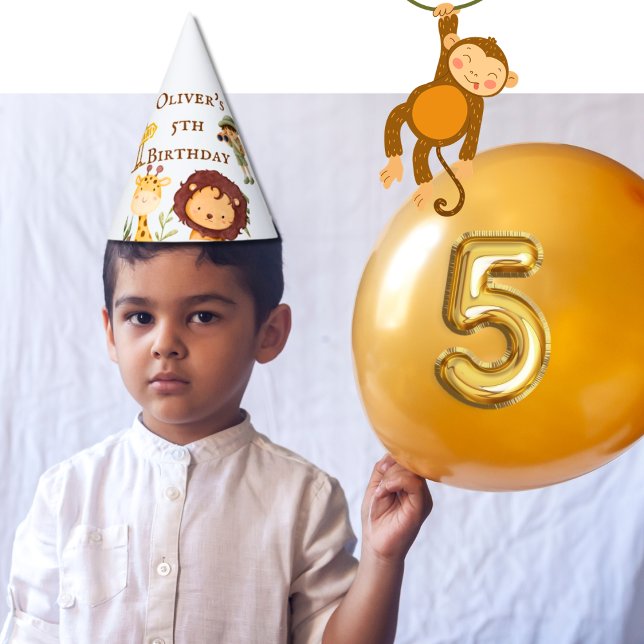 Gorro De Fiesta Cono de cumpleaños Safari para animales de la jung (Personalized Birthday Party Cone Hat)