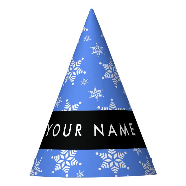 Gorro De Fiesta Copos de nieve blancos, azul, tu nombre, personali (Anverso)