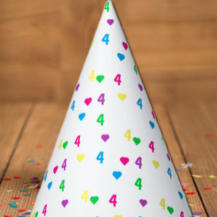 Gorro De Fiesta Corazones arcoiris por cuarto cumpleaños