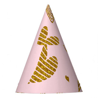 Gorro De Fiesta Corazones de purpurina dorado: patrón de fondo ros