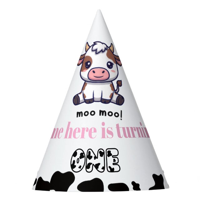 Gorro De Fiesta Cow Theme First Birthday (Anverso)