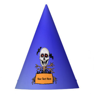 Gorro De Fiesta Cráneo feliz en ramas de árbol murciélagos Rótulo
