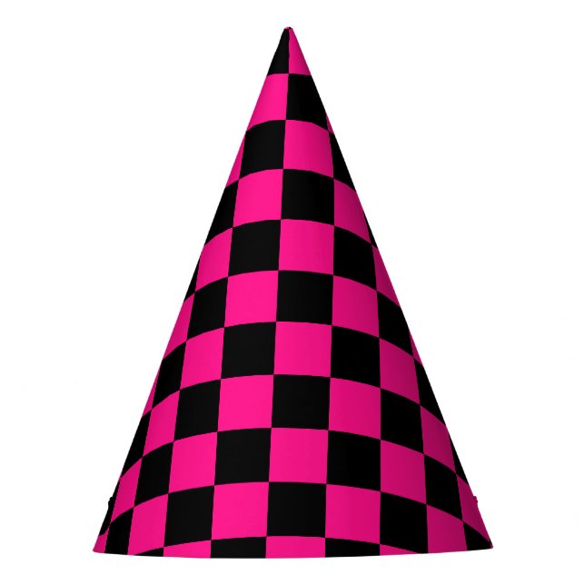 Gorro De Fiesta Cuadrados controlados retro geométrico negro rosa  (Anverso)