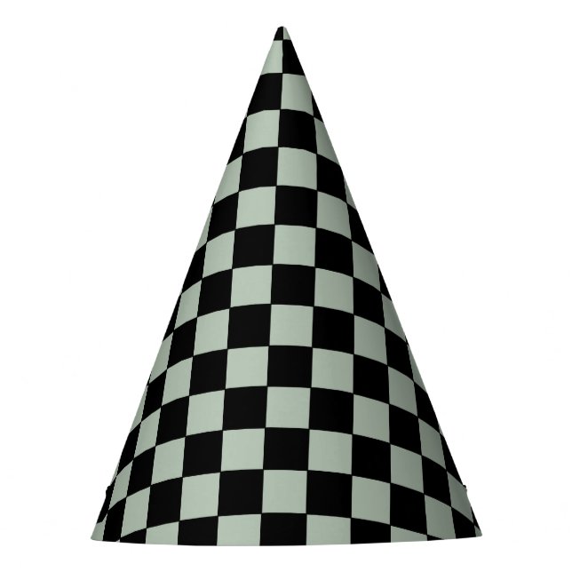 Gorro De Fiesta Cuadros negros y verde salvia (Anverso)