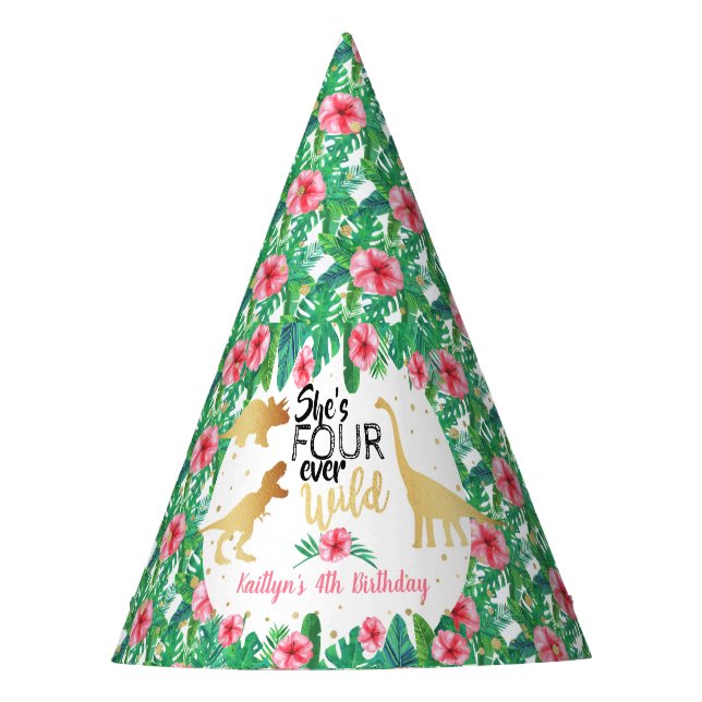 Gorro De Fiesta Cuatro Chicas de dinosaurios salvajes de la histor (Anverso)
