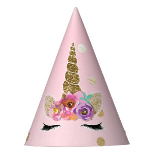 Gorro De Fiesta Cuerno Floral Unicornio de Oro Rosa Fiesta de Cump