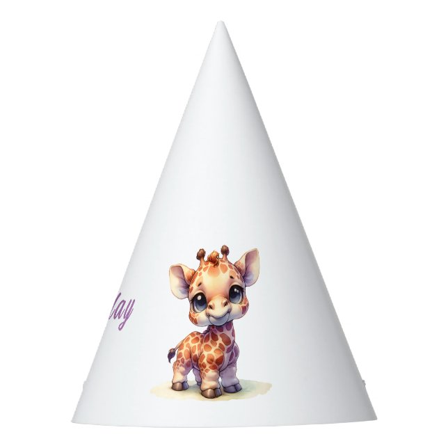 Gorro De Fiesta Cuidadosa jirafa feliz cumpleaños (Anverso)