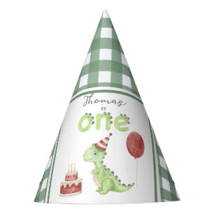 Gorro De Fiesta Cumpleaños 1 de Dinosaurio acuarela