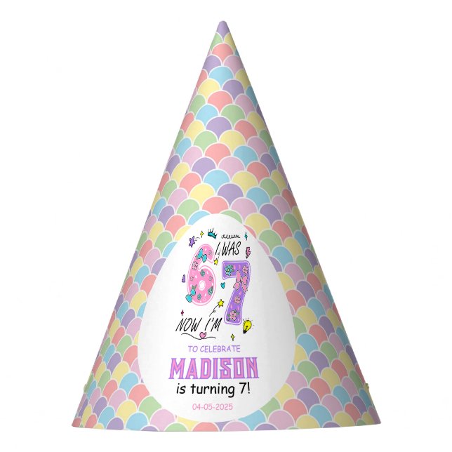 Gorro De Fiesta Cumpleaños 7 de Rainbow | Era 6, Ahora 7 | Niños (Anverso)