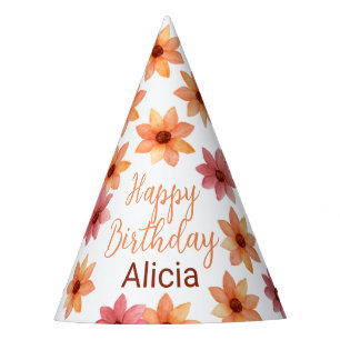 Gorro De Fiesta Cumpleaños Blanco de la Flor de Otoño Roja naranja