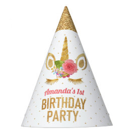 Gorro De Fiesta Cumpleaños Cara de Unicornio con Brillo Dorado Mág