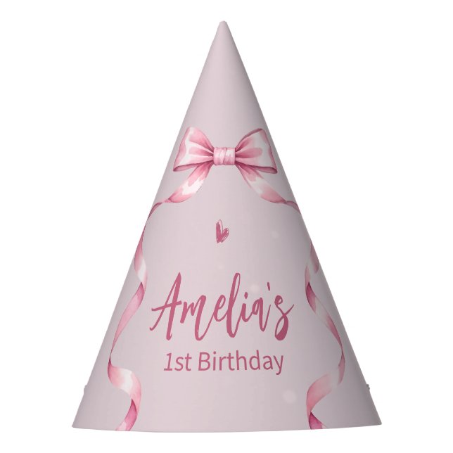 Gorro De Fiesta Cumpleaños Coquette con Lazo Rosa  (Anverso)