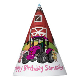 Gorro De Fiesta Cumpleaños de animales de granja con tractor rosa