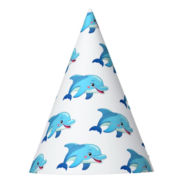 Gorro De Fiesta Cumpleaños de Animales Marinos Delfín Adorable (Anverso)