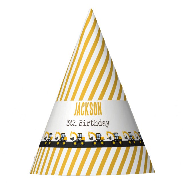 Gorro De Fiesta Cumpleaños de Camión de Construcción | Decoración  (Anverso)