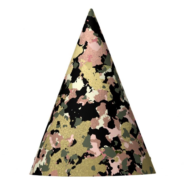 Gorro De Fiesta Cumpleaños de Camuflaje Rosa Dorado Verde Negro Fi (Anverso)