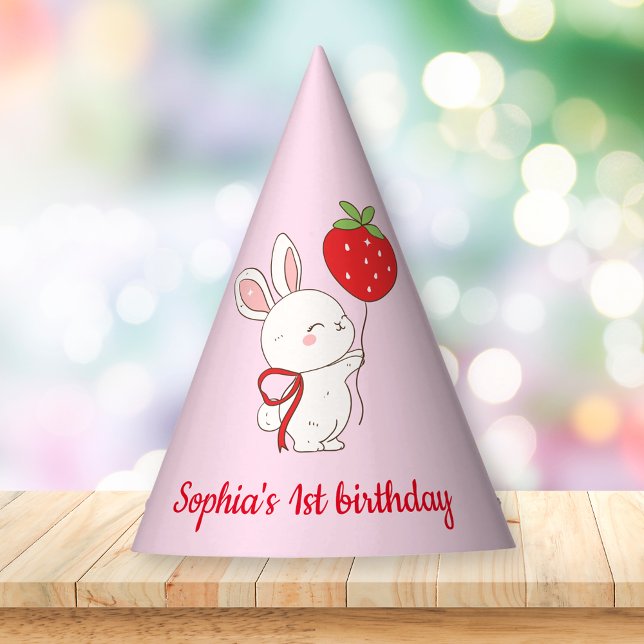 Gorro De Fiesta Cumpleaños de conejito de fresa rosa (Subido por el creador)