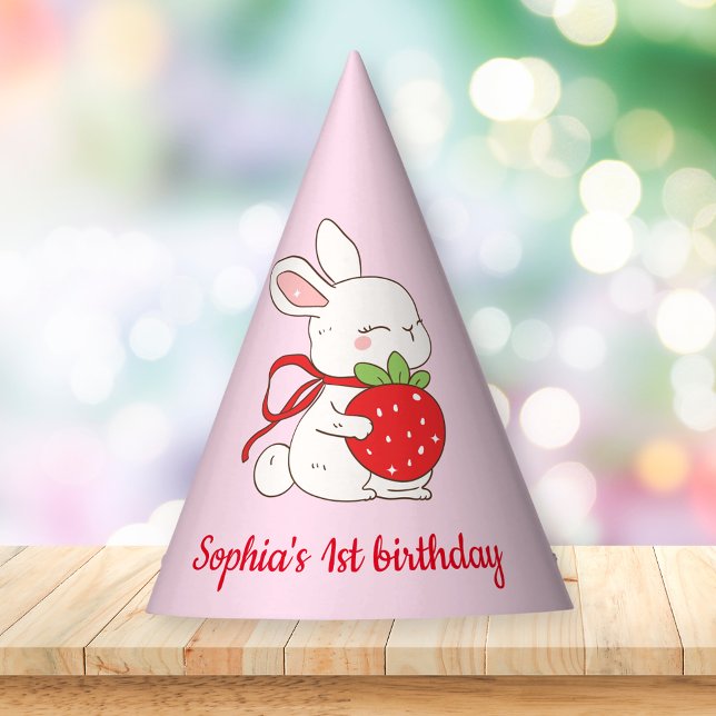 Gorro De Fiesta Cumpleaños de conejito de fresa rosa (Subido por el creador)