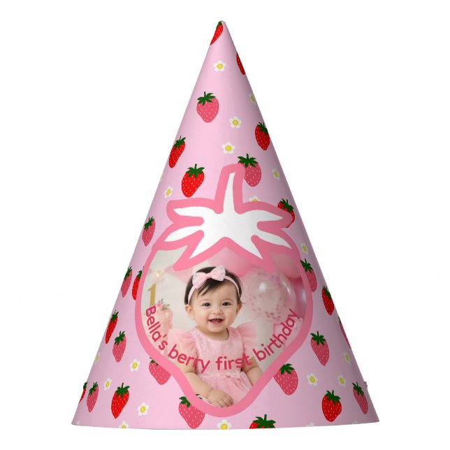 Gorro De Fiesta Cumpleaños de Fresa de la Primera Cumpleañera  (Anverso)