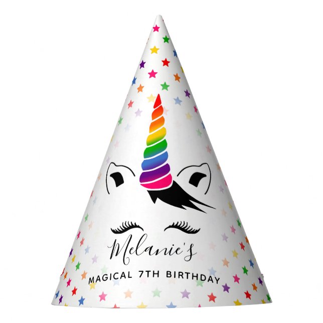 Gorro De Fiesta Cumpleaños de Glam Rainbow Unicorn (Anverso)