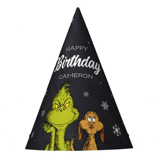 Gorro De Fiesta Cumpleaños de Grinch Chalkboard (Anverso)
