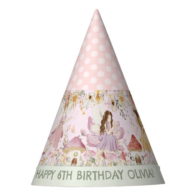 Gorro De Fiesta Cumpleaños de hadas lindas pradera de flores silve (Anverso)