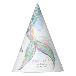 Gorro De Fiesta Cumpleaños de la sirena Purpurina de oro bajo el m