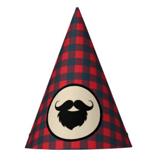 Gorro De Fiesta Cumpleaños de leñador con barba de cuadros rojos y