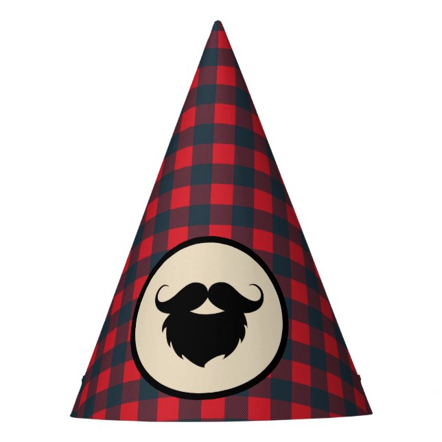 Gorro De Fiesta Cumpleaños de leñador con barba de cuadros rojos y (Anverso)