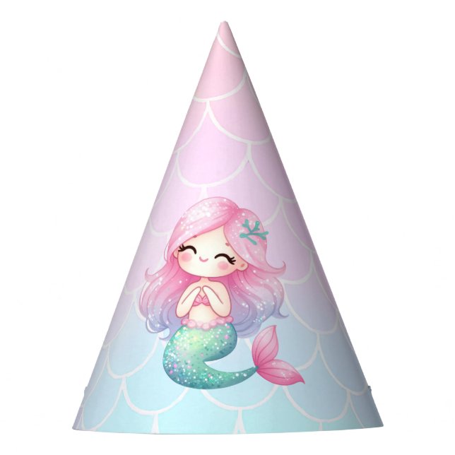 Gorro De Fiesta Cumpleaños de sirena cola azul verde rosa niña (Anverso)
