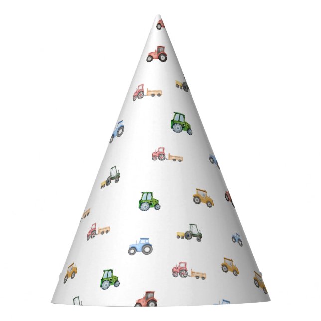 Gorro De Fiesta Cumpleaños de tractor acuarela para cualquier edad (Anverso)