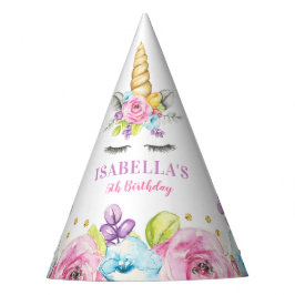 Gorro De Fiesta Cumpleaños de Watercolor Floral Unicornio