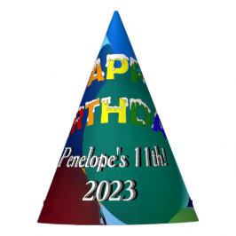 Gorro De Fiesta Cumpleaños del arco iris de los azules y de los