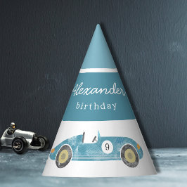 Gorro De Fiesta cumpleaños del coche de carreras azules