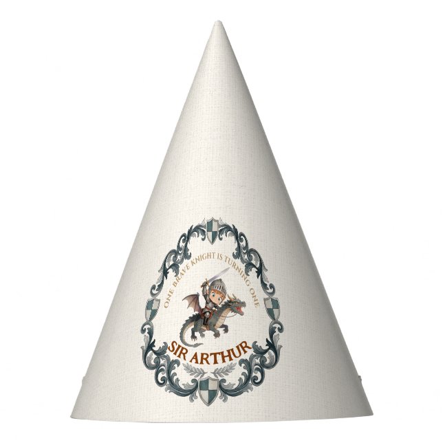 Gorro De Fiesta Cumpleaños del primer caballero castillo acuarela  (Anverso)
