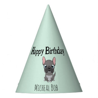 Gorro De Fiesta Cumpleaños feliz gris lindo pug perro azul nombre