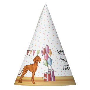 Gorro De Fiesta Cumpleaños Feliz Vizsla Húngaro Pastel Colorido
