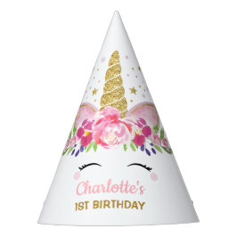 Gorro De Fiesta Cumpleaños floral del arco iris del unicornio del