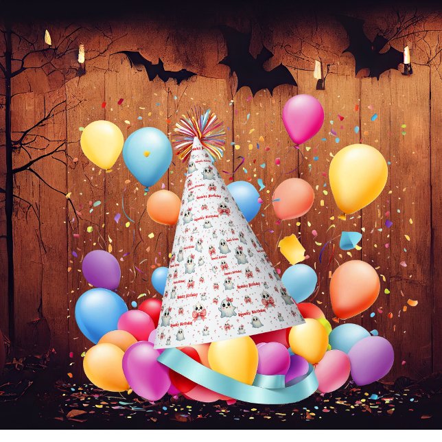 Gorro De Fiesta Cumpleaños infantil fantasma con lazo rosa mono (Subido por el creador)
