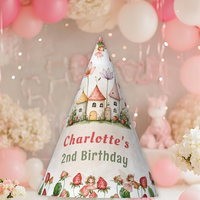 Gorro De Fiesta Cumpleaños jardín de hadas encantado de fresa (Subido por el creador)
