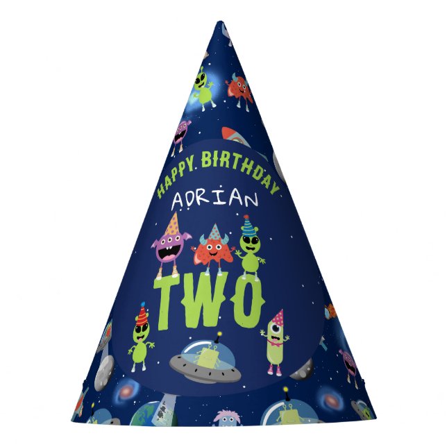 Gorro De Fiesta Cumpleaños Nombre Edad Monstruo Alien Espacio Lind (Anverso)