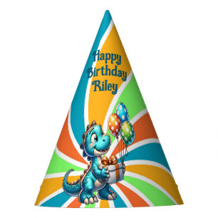 Gorro De Fiesta Cumpleaños personalizado con dinosaurio y globos