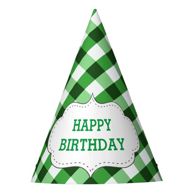 Gorro De Fiesta Cumpleaños personalizado con patrón de gingham ver (Anverso)