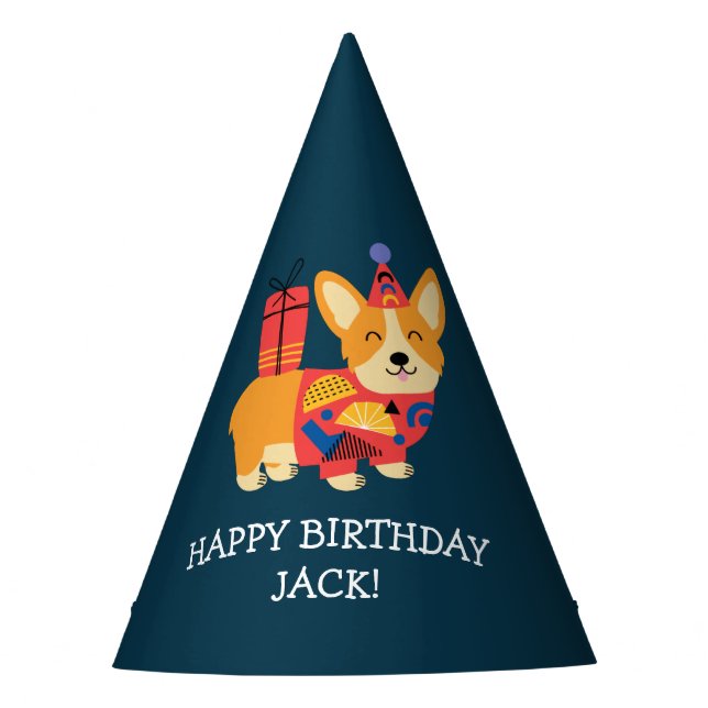 Gorro De Fiesta Cumpleaños personalizado de Corgi (Anverso)