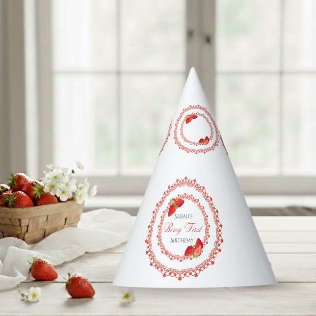 Gorro De Fiesta Cumpleaños Primero de Red Lace Berry (Red Lace Berry First Birthday Party Hat)