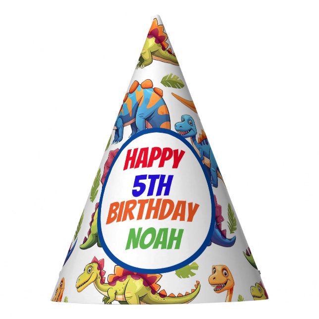 Gorro De Fiesta Cumpleaños temática de los dinosaurios jurásicos (Anverso)