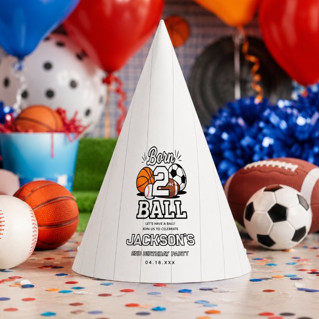 Gorro De Fiesta Cumpleaños Temático Deportes Nacido para Jugar Niñ (Born 2 Ball Sports Themed Boy 2nd Birthday Party Hat
)